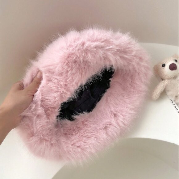 Pink Women's Warm faux fur Bucket Hat - Picture 8 of 8